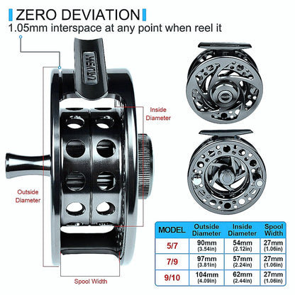 Fly Fishing Reel 5/7-7/9-9/10 WT Aluminum CNC Machine Cut Large Arbor Die Casting