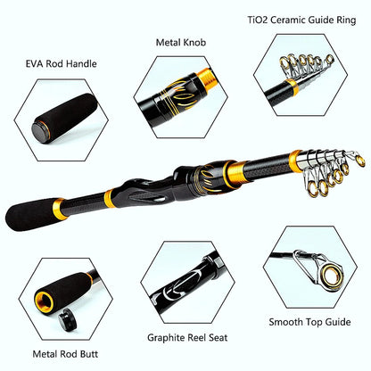 FISHINGHUB- Fishing Rod &amp; Reel Combo 2.1m Carbon Fiber Telescopic Rod