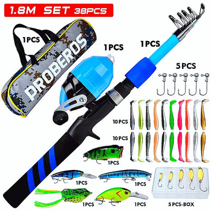 FISHINGHUB-Portable Telescopic Fishing Rod &amp; Reel Kit for Children