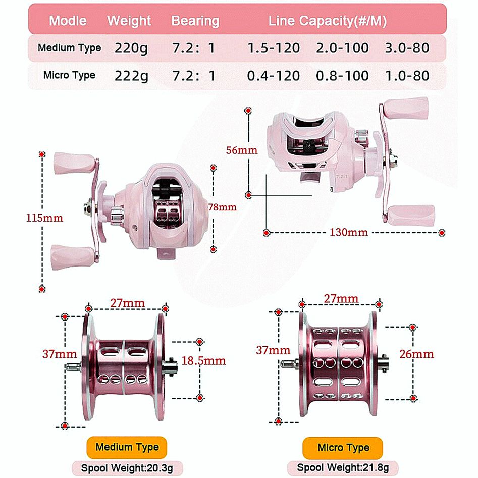 New Pink 3+1BB Magnetic Brake System Baitcasting Fishing Reel