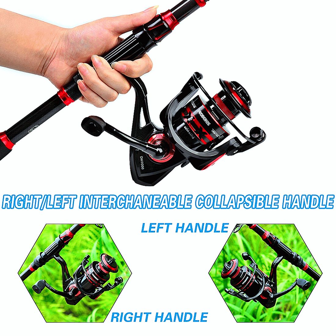 FISHINGHUB-5.2:1 Gear Ratio Spinning Reel 2.1m Carbon Fiber Fishing Rod Combo  Set