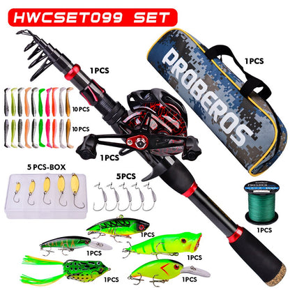 FISHINGHUB- 7.2:1 High Speed Baitcasting Reel 2.1M Carbon Fiber Telescopic Rod  Kit