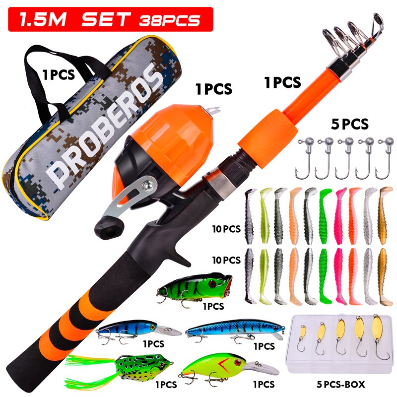 FISHINGHUB-Portable Telescopic Fishing Rod &amp; Reel Kit for Children