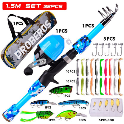 FISHINGHUB-Portable Telescopic Fishing Rod &amp; Reel Kit for Children