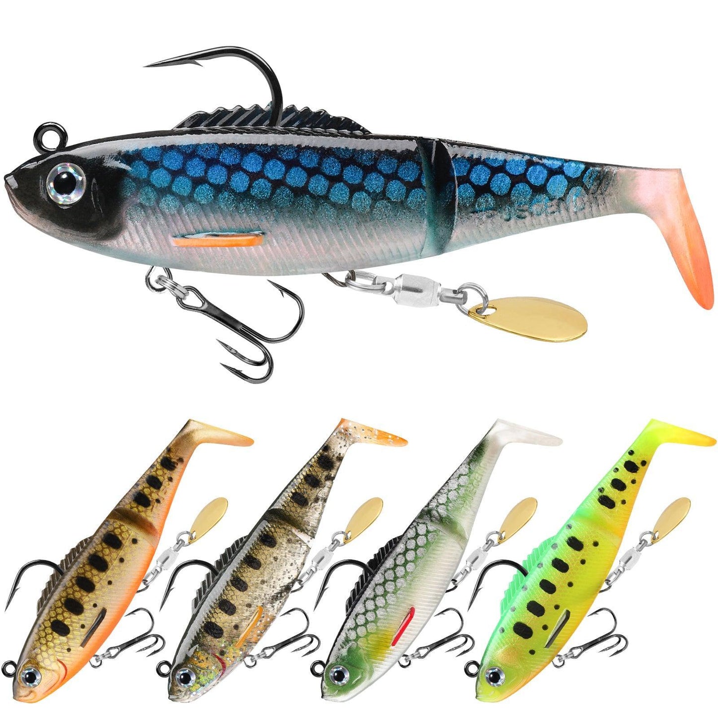 Paddle Tail Jointed Swimbait Fishing Lure with Spinner